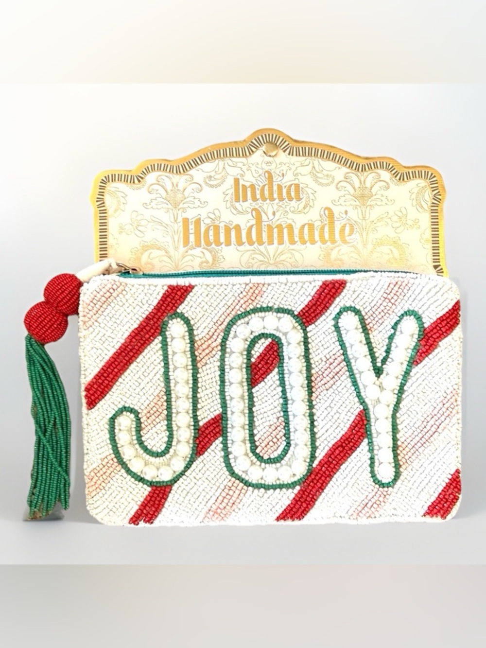Beaded “JOY” Holiday Clutch Pouch NWT